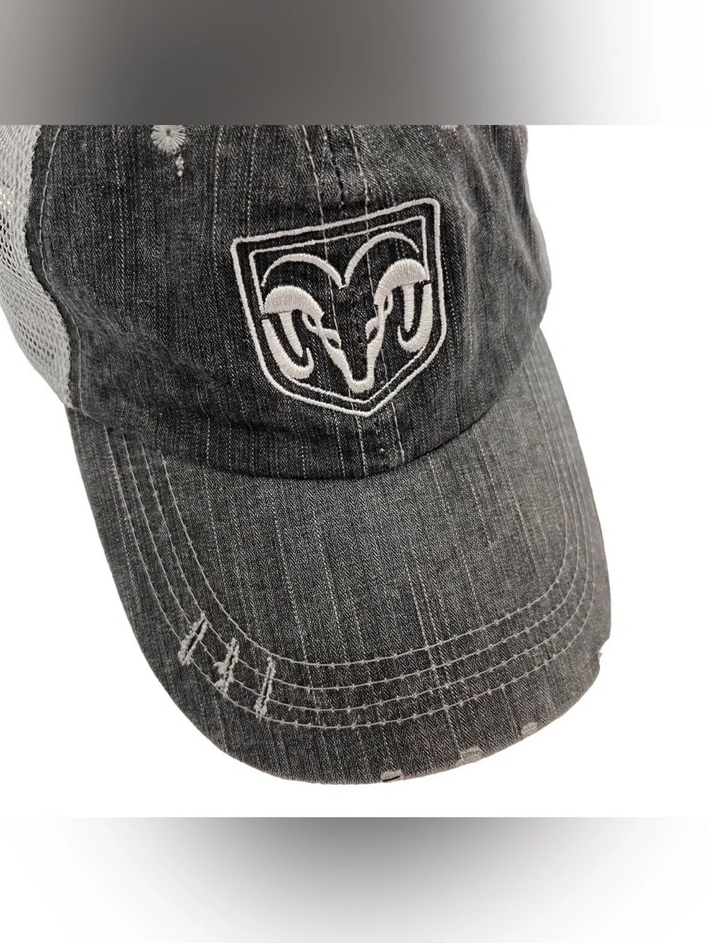 Dodge Ram Cotton Baseball Cap Hat Gray Distressed Mesh Adjustable Strap